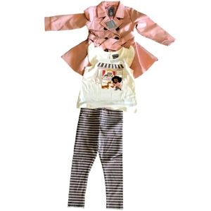 NWT/Plastic wrapped 3 pc pink coat/legging/ruffle puppy shirt. Great 4 fall!